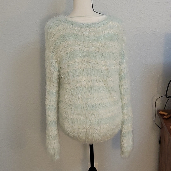 5/$25 Apt. 9 Oversized Mint Metallic Sequin Shaggy Eyelash Slouchy Sweater - Picture 3 of 9